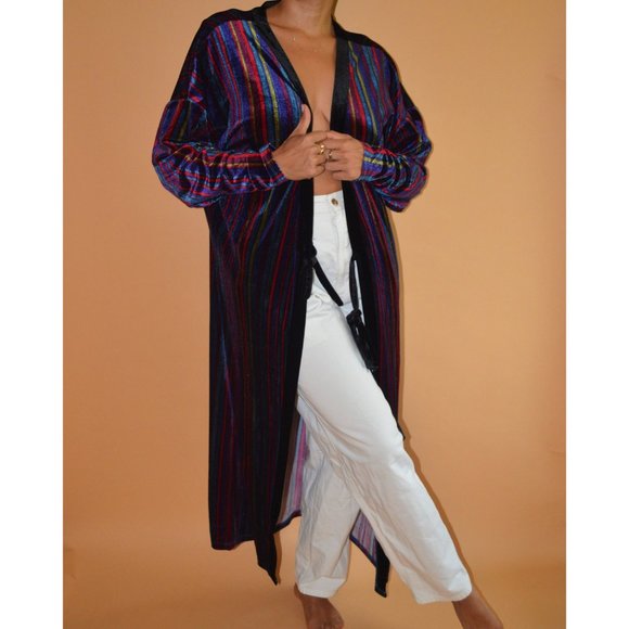Nostalgic Striped Velvet Robe Dress - Picture 2 of 5